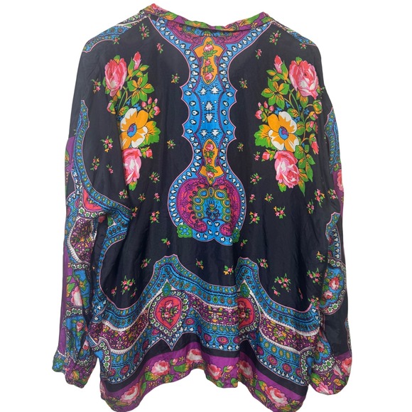 Johnny Was Womens Shirt Large Seline Floral Paisley 100% Silk Button Up Blouse - Picture 7 of 11